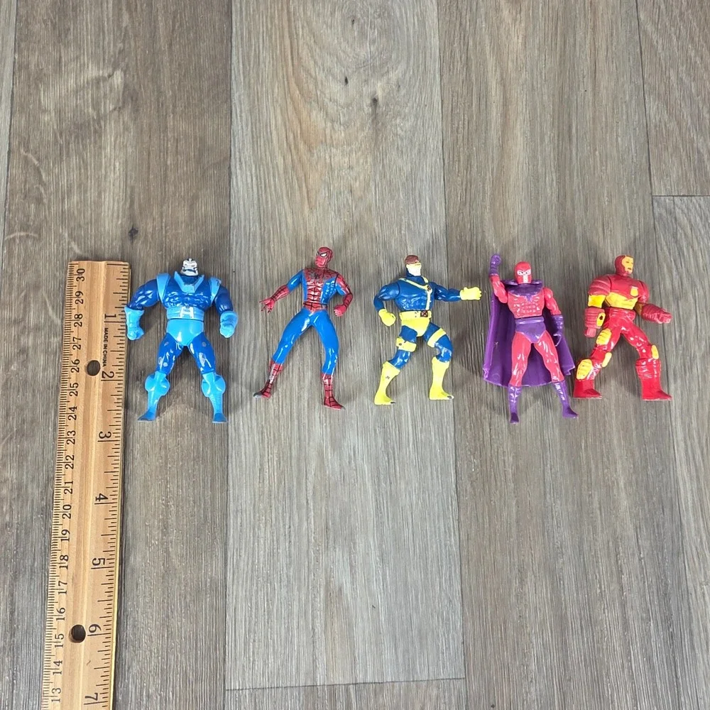 Vintage Marvel Diecast Metal Figures Lot Spider-Man Iron Man X-Men 80s 90s 5pc